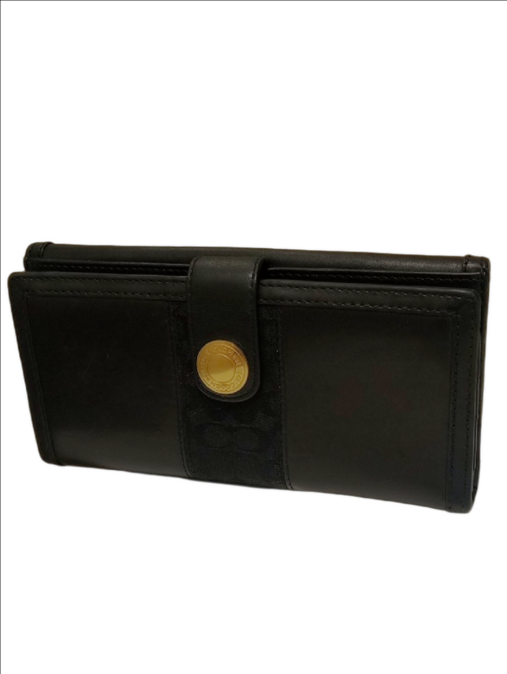 COACH VINTAGE 90'S EARLY Y2K BLACK LEATHER TWO SIDED MONOGRAM WALLET - Picture 3 of 14